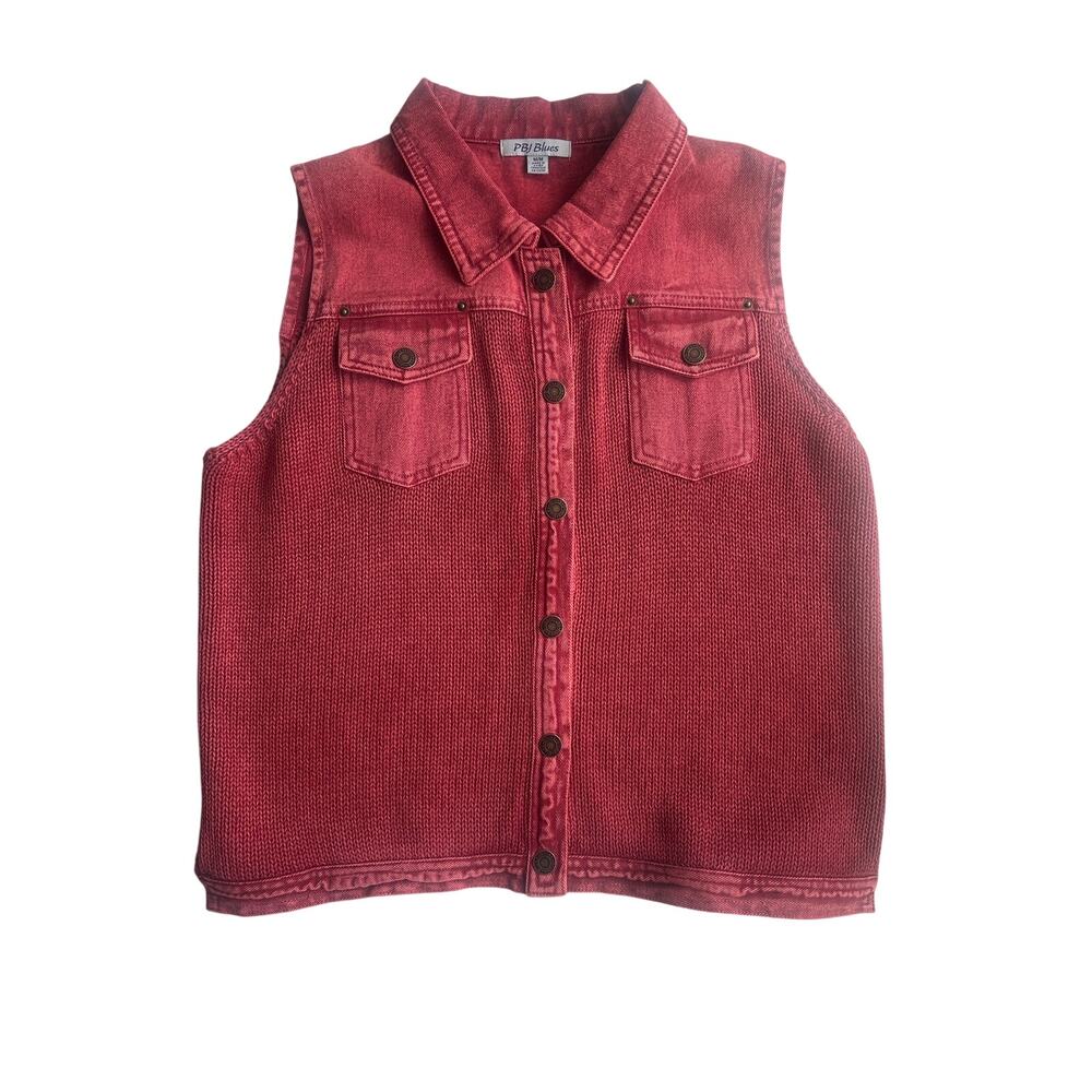 PBJ Blues Pink Ramie Cotton Sweater Vest Button Front Utility Cottagecore Top M